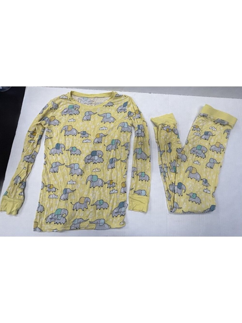 Little Sleepies Elephant Snuggled Kids Pajama Set 7/8 Yellow Long Sleeve Bamboo